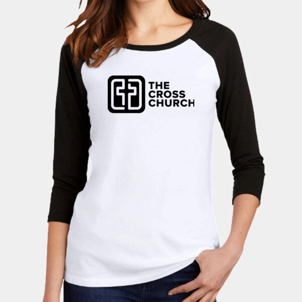 The Cross Church in Black - Women's Fitted 3/4-Sleeve Raglan Thumbnail